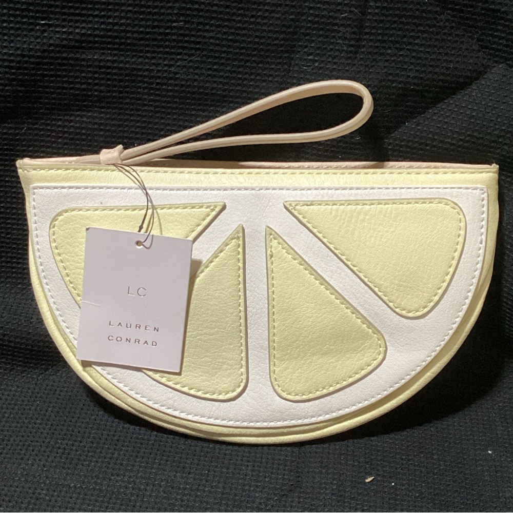 LC Lauren Conrad Half Lemon Wristlet Yellow & White New with Tag